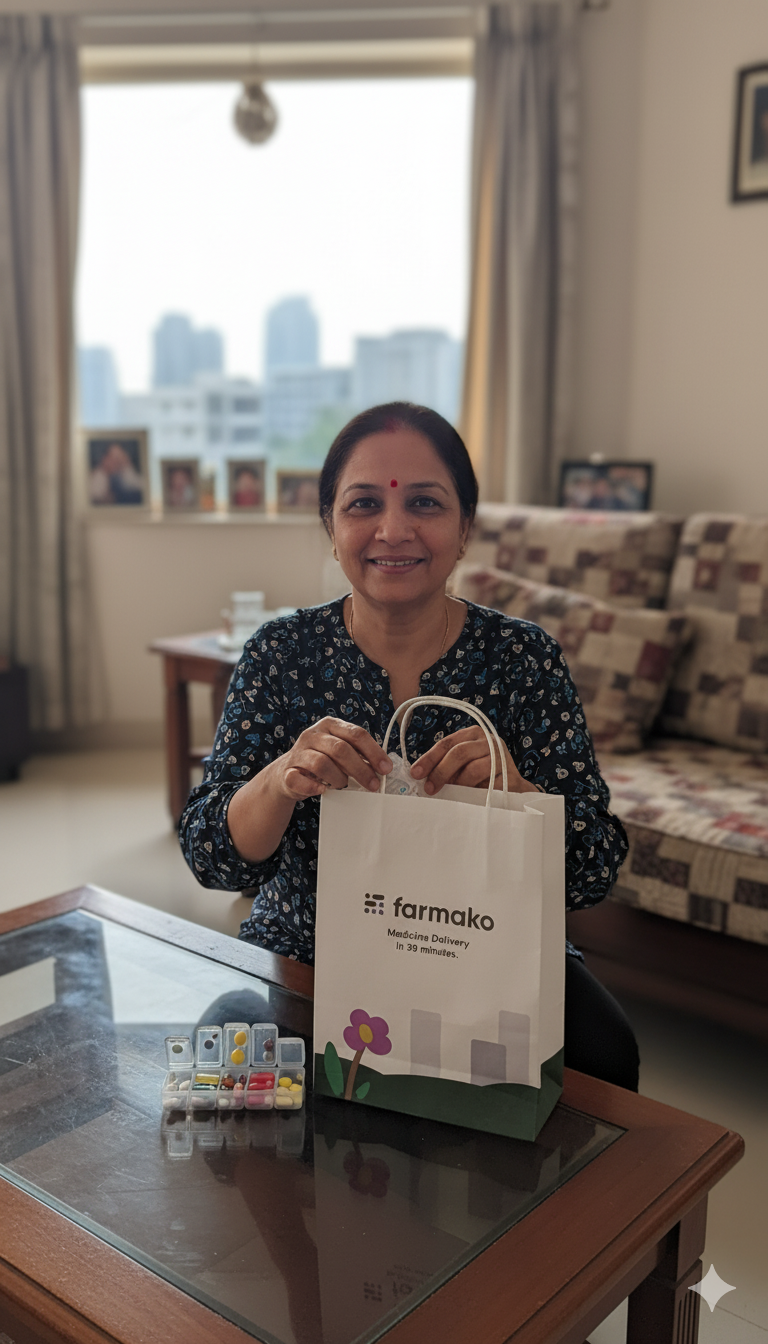 Farmako customer holding a delivery bag